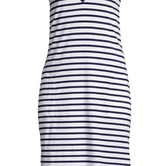 Lands end Navy and White Striped Dress sz m - Picture 2 of 6